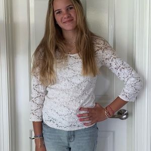 Cute flattering lined stretch lace white top